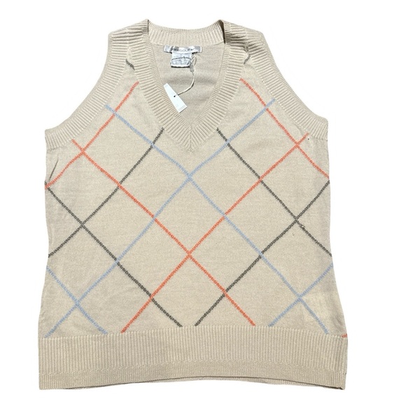 Nike Women’s Beige Plaid Golf Sweater Vest V neck Size Large - Picture 1 of 6